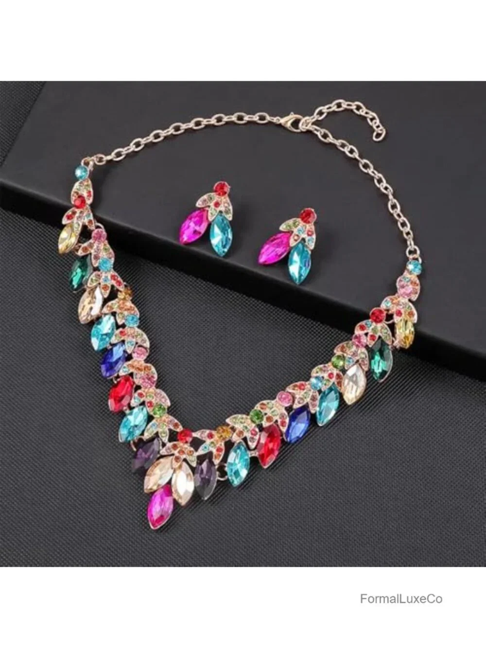 Crystal Floral Statement Necklace Earring Rhinestone Bib Collar Chunky Jewelry